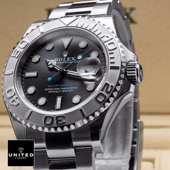 Rolex Yacht-Master 116622-0003 Platinum & Rhodium Dial Replica 3 Rolex Yacht Master 116622-0003 Replica push button and brown background