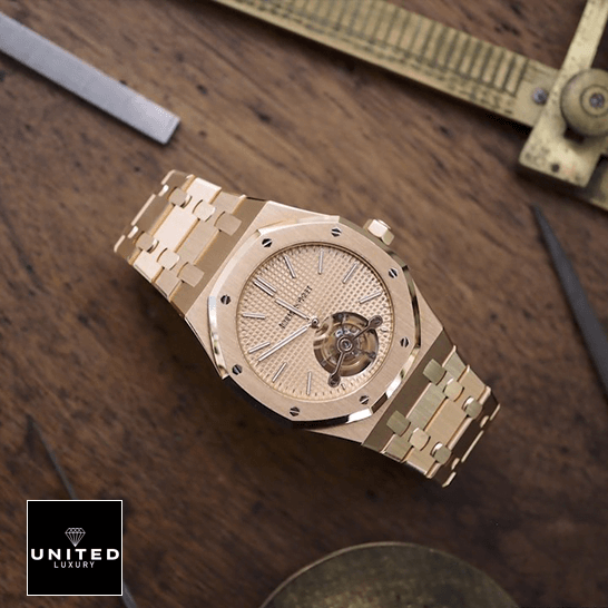Ap Royal Oak Tourbillion Extra Plat Man Replica on the table