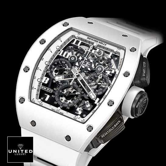 Richard Mille Limited Replica 1 Richard Mille RM011 White Bezel Rubber Bracelet Replica black background