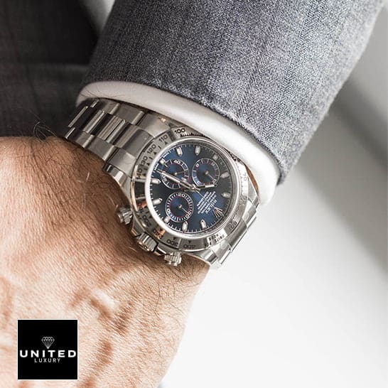 Daytona White Gold Blue Dial Replica 2 Rolex Daytona 116509 S.Steel Blue Dial Replica on his arm