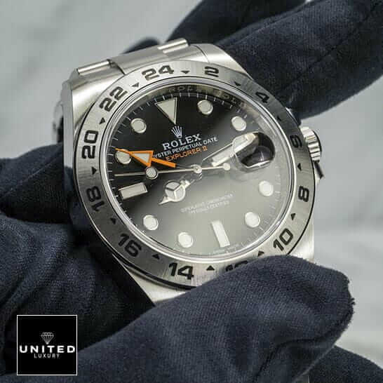 Rolex 216570 Black Replica 4 Rolex Explorer II 216570-0001 Stainless Steel Bezel Replica on the hand