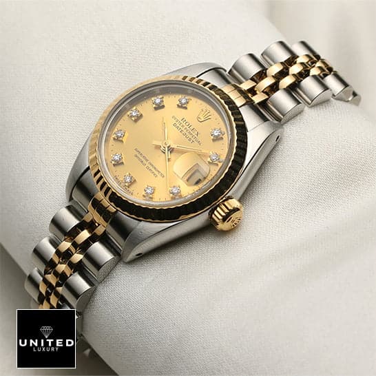Rolex Datejust Yellow Gold Steel Diamond Dial Ladies 69173 Jubilee Replica 6 Rolex Datejust Stainless Steel Jubilee Bracelet Replica White background
