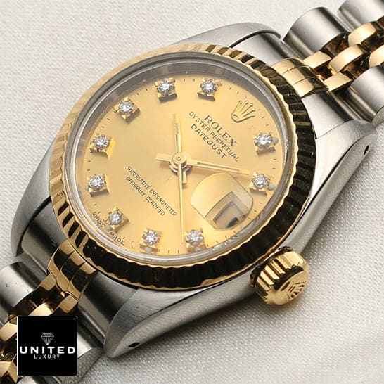 Rolex Datejust Yellow Gold Steel Diamond Dial Ladies 69173 Jubilee Replica 1 rolex 69173 diamond replica23