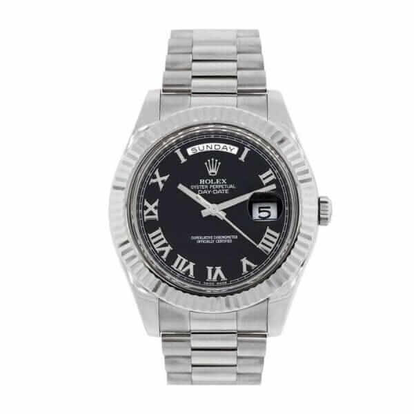 rolex-white-gold-day-date-ii-presidential-black-roman-dial-218239-replica-600x600