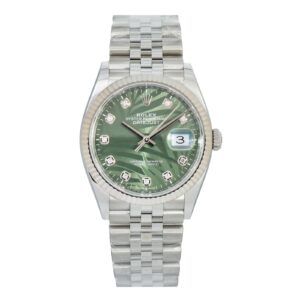 Rolex Datejust 36mm Green Palm Diamond Dial Steel Fluted Bezel - 126234